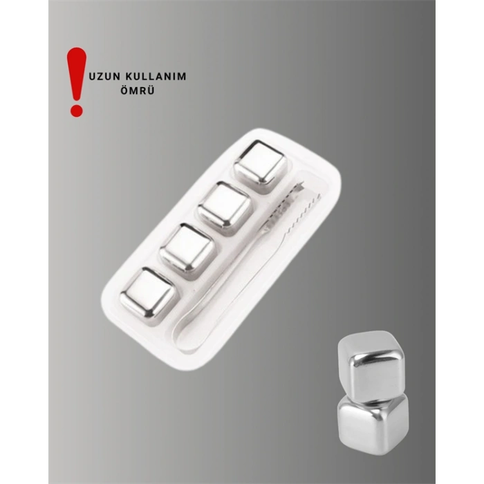 Yeniden Kullanılabilir 304 Çelik Metal Buz Küpleri 4lü Set