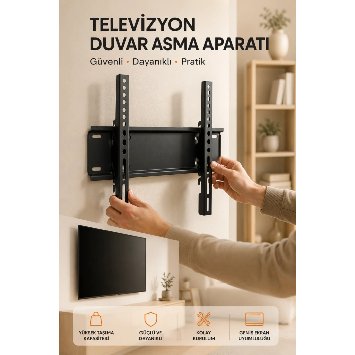 Yüksek Taşıma Kapasiteliniversal Tv Duvar Askı Aparatı 32-42 İnç Güvenli Sabitleme Sistemi
