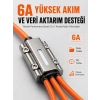 120w Hızlı Şarj Destekli 3ü 1 Arada Çok Amaçlı Şarj Ve Veri Aktarım Kablosu