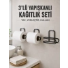 3’lü Siyah Duvar Tipi Kağıtlık Seti Yapışkanlı Pratik Rulo Tutucu