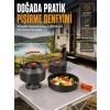 Alüminyum Kamp Pişirme Seti Katlanabilir Kulplu Çaydanlık Tencere Tava Outdoor Yemek Seti