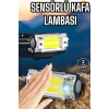 Beyaz Led Işık Sensörlü Kafa Lambası Lityum Batarya Led El Fenerli Şarjlı