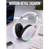 Kablosuz Bluetooth Mikrofonlu Beyaz Kulaklık  Rgb Işıklı