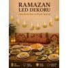 Minareli Hilal Led Işık Gold Metal Gövdeli Pilli Ramazan Dekoru