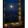 Minareli Hilal Led Işık Gold Metal Gövdeli Pilli Ramazan Dekoru