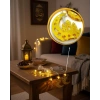 Pilli Minareli Hilal Led Işık Gold Metal Ramazan Dekorasyonu