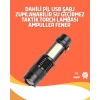 Şarjlı Led El Feneri - 14500 Pil Dahil, 4 Işık Modu, Mini Boy