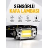 Sensör Kontrollü Şarjlı Beyaz Led Kafa Lambası Ve El Feneri