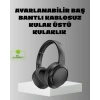 Siyah Kablosuz Bluetooth Kulaklık 300 Mah Hızlı Şarj Katlanabilir Pedli