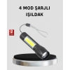 Ultra Dayanıklı 4 Mod Şarjlı Işıldak | Suya Ve Darbeye Dayanıklı | 100.000 Saat Led Ömrü