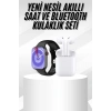 Yeni Nesil Akıllı Saat Ve Kulaklık Seti Gümüş Kasa Zarif Tasarım Çok Fonksiyonlu
