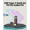 Yüksek Performanslı Aa Usb Şarjlı Lityum Pil | 1.5v Sabit Güç | 2’li Paket