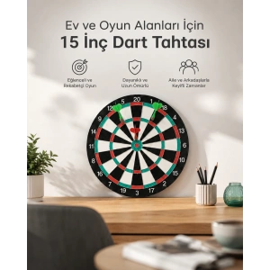 15 İnç Büyük Boy Dart Tahtası Ev Oyun Seti 4 Adet Metal Uç Oklu