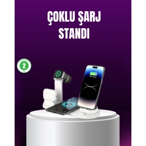 15w Hızlı Şarj Destekli 4’ü 1 Arada Kablosuz Şarj İstasyonu