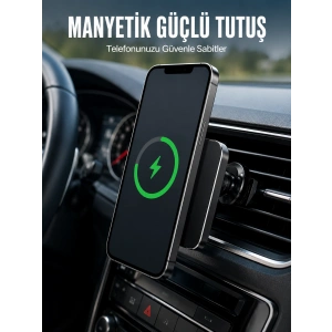 15w Hızlı Şarj Destekli Manyetik Araç Telefon Tutucu Kablosuz Araç Şarj Standı