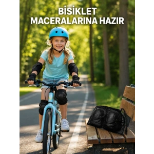 2li Çocuk Koruyucu Spor Seti Siyah Dizlik Dirseklik El Bilek Koruyucu