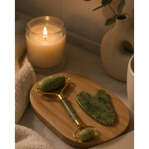 2 Parça Jade Stone Cilt Bakım Seti Şişkinlik Karşıtı Yüz Masajı