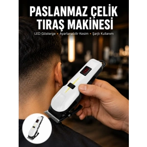 2025 Model Şarjlı Dijital Saç Sakal Tıraş Makinesi Islak Kuru Kullanıma Uygun Yeni Nesil