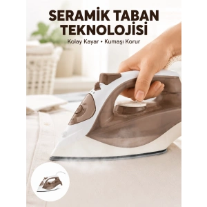 2200 Watt Buharlı Ütü Kahverengi Seramik Taban Şok Buharlı