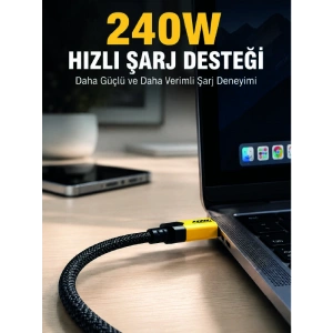 240w 3ü 1 Arada Hızlı Şarj Kablosu Usb Type-c Lightning Micro Usb