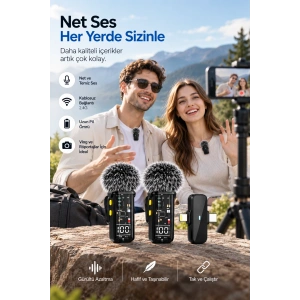 2.4g Kablosuz Çift Mikrofonlu Yaka Mikrofonu İçerik Üretim Seti