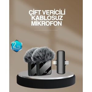 2’li Kablosuz Yaka Mikrofonu Type-c Ve Lightning Uyumlu Profesyonel Set