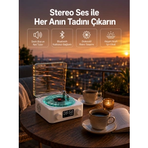 3-1 Kablosuz Bluetooth Hoparlör – Gece Lambalı, Saatli, Retro Tasarım