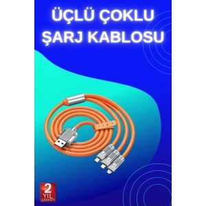 3 İn 1 Süper Hızlı Şarj Kablosu Android Ve İos Uyumlu Silikon Şarj Kablosu