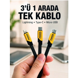 3lü Şarj Kablosu Hızlı Şarj Destekli Dayanıklı Örgü Usb Kablo