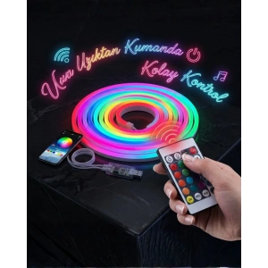 3 Metre Rgb Akıllı Neon Led Şerit Işık Telefon Ve Kumanda Kontrollü Ambiyans Aydınlatma