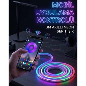 3 Metre Rgb Neon Led Şerit Işık Su Geçirmez Kumandalı Ve Uygulama Kontrollü Dekoratif Aydınlatma