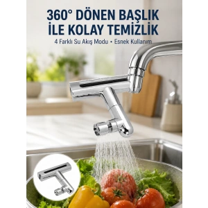 360° Dönüşlü Su Akışı Başlığı | 4ü 1 Arada Kullanım Yeni Nesil