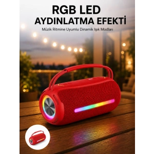 360 Rgb Ledli Taşınabilir Bluetooth Hoparlör – Kırmızı, Usb/tf Destekli