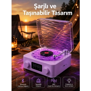 360° Sesli Kablosuz Hoparlör – Retro Tasarım Ve Projektör Işığı