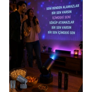 3ü 1 Arada Karaoke Ve Projeksiyon Sistemi Çift Mikrofon Destekli
