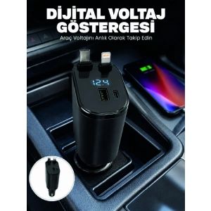 4 Cihazı Aynı Anda Şarj Eden Araç Şarj Cihazı Usb-a, Usb-c, Type-c Ve Lightning Destekli