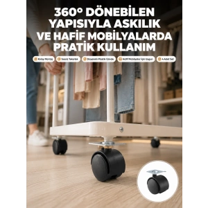 4 Cm Kilitsiz Tekerlek Ayak Seti Zemin Koruyucu
