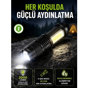 4 Modlu Usb Şarjlı Led El Feneri Kamp Ve Outdoor