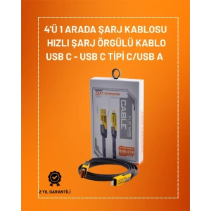 4ü 1 Arada Usb Hızlı Şarj Ve Veri Kablosu – 65w Güç, Çoklu Bağlantı, 1.2m