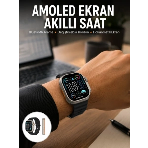 49mm Akıllı Saat Amoled Ekranlı Kadın Erkek Kol Saati Plastik Kordon Yeni Nesil