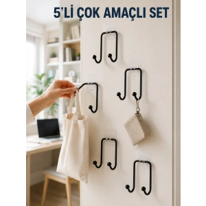 5li Yapışkanlı Askı Seti Mutfak Banyo Ve Ev İçin Çok Amaçlı Askılık