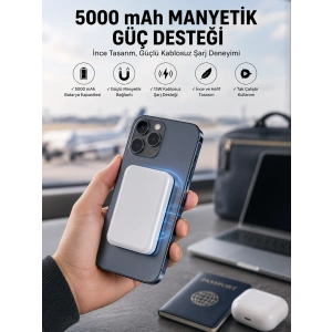 5000 Mah İos Uyumlu Magsafe Kablosuz Şarj Hızlı Şarj Desteği