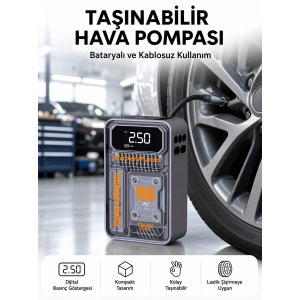 6000mah Bataryalı Led Ekranlı Akıllı Hava Kompresörü