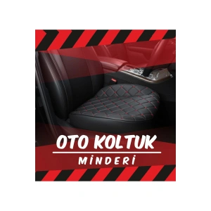 Citroen uyumlu Tüm Araç Modelleri ile Siyah Deri Kırmızı Dikişli Karo Desenli Oto Koltuk Minderi