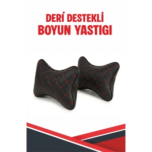 MG MG4 UYUMLU ARAÇ-OTO SİYAH DERİ KIRMIZI DİKİŞLİ BOYUN DESTEK YASTIĞI