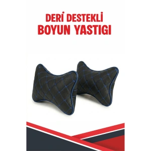 HYUNDAİ BAYON UYUMLU ARAÇ-OTO SİYAH DERİ MAVİ DİKİŞLİ BOYUN DESTEK YASTIĞI