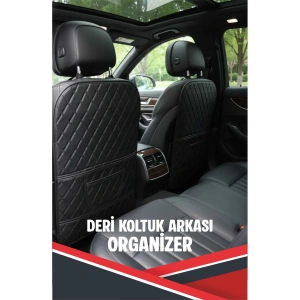 VOLVO V60 UYUMLU 2 ADET SİYAH DERİ SİYAH DİKİŞLİ ARAÇ İÇİ KOLTUK ORGANİZERİ