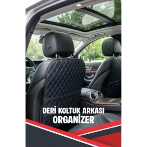 MG EHS UYUMLU 2 ADET SİYAH DERİ MAVİ DİKİŞLİ ARAÇ İÇİ KOLTUK ORGANİZERİ