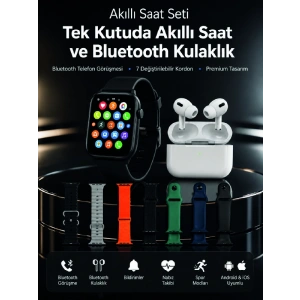 7 Kordonlu Akıllı Saat Ve Bluetooth Kulaklık Seti Nabız Takibi, Bildirimler Ve Spor Modları