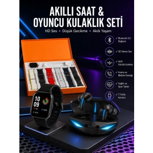 7 Kordonlu Akıllı Saat Ve Oyuncu Kulaklığı Anc Özelliği Kulak İçi Mikrofonlu Sesli Görüşme